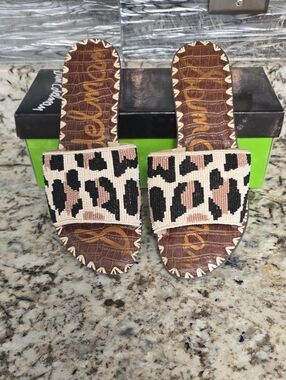 Sam Edelman Beaded Leopard-Print Slide Sandals in Brown, Black, Cream